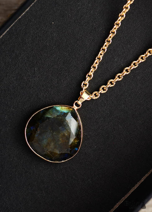 Boho Necklace, Labradorite and Gold Chain Rosie